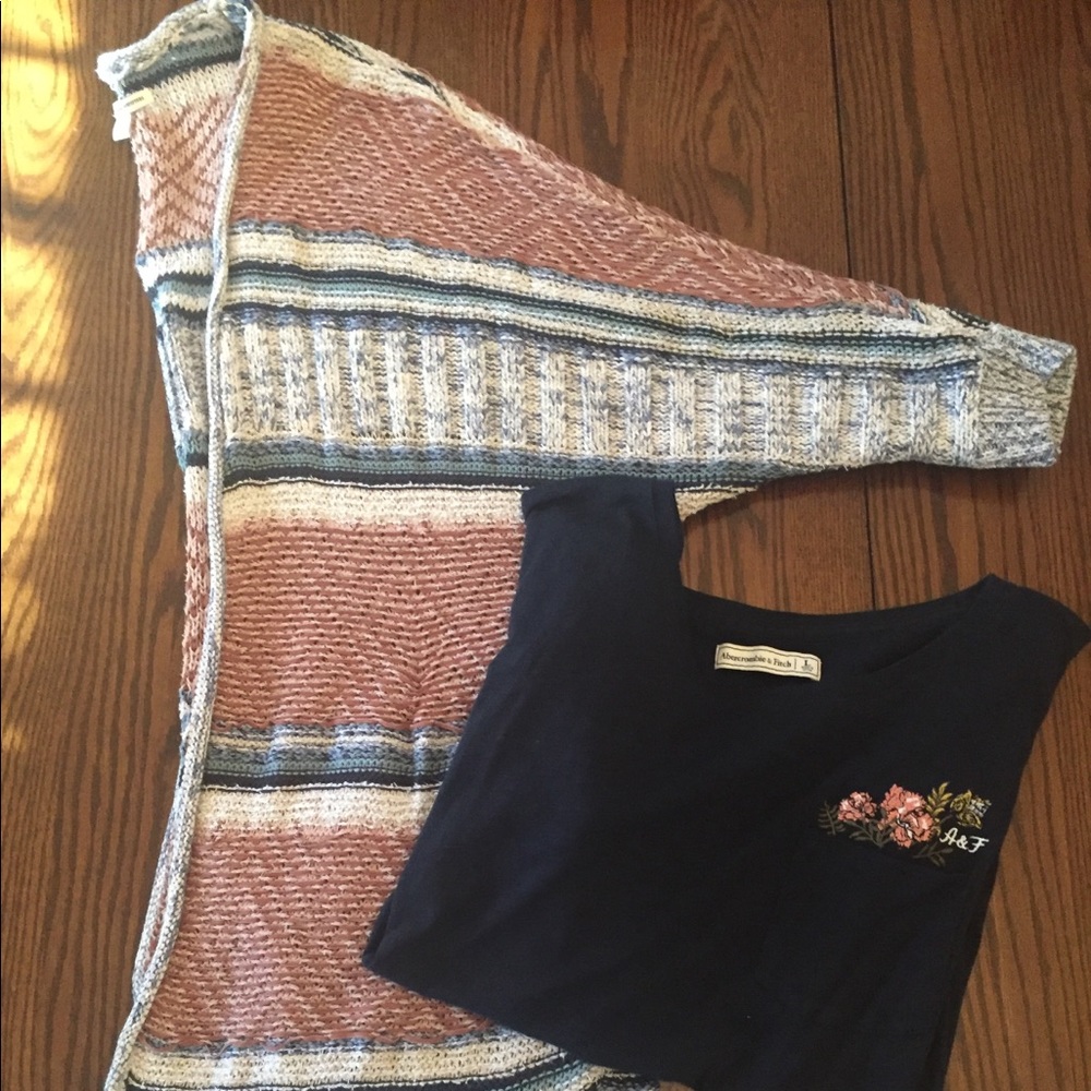 American Eagle cardigan sweater/Abercrombie tee.